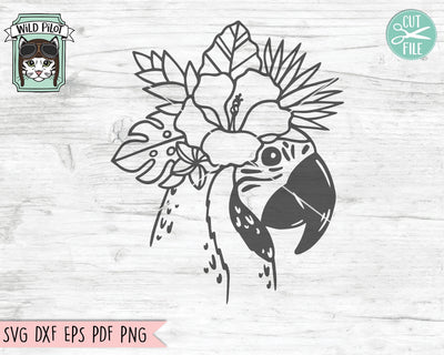 Parrot SVG, Parrot Cut File, Parrot Tropical Flowers svg, Hibiscus SVG, Tropical Leaves SVG, Summer svg, Tropical Floral svg, Vacation svg SVG Wild Pilot 