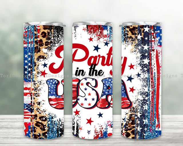 Party in the USA 4th of July Tumbler PNG, America 4th of July Tumbler Sublimation Design Download, Seamless 20oz Skinny Tumbler Design PNG Sublimation ToriDesigns 