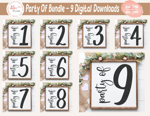 Party Of Family Sign Bundle - 1 to 9 - SVG, PNG, DXF, EPS SVG Elsie Loves Design 