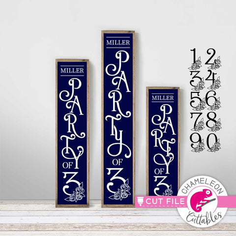Party of floral 1-9 numbers included vertical Porch design svg png dxf SVG Chameleon Cuttables 