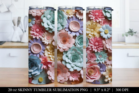 Pastel 3D Paper Flower Tumbler Sublimation Bundle Sublimation BijouBay 