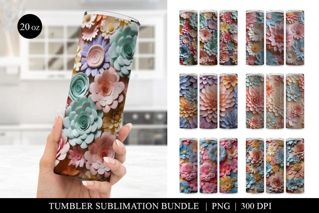 Pastel 3D Paper Flower Tumbler Sublimation Bundle Sublimation BijouBay 