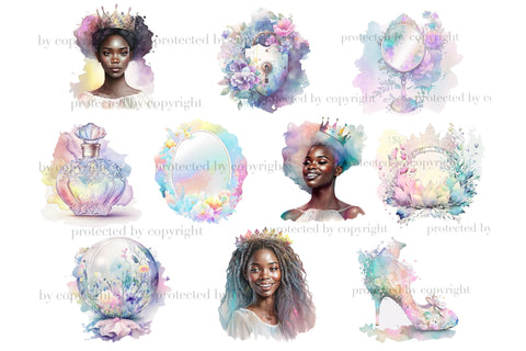 Pastel Black Princess Watercolor | Fantasy Clipart Bundle SVG GlamArtZhanna 