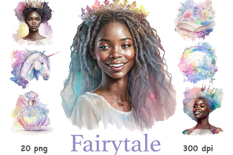 Pastel Black Princess Watercolor | Fantasy Clipart Bundle SVG GlamArtZhanna 