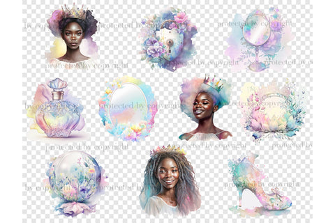 Pastel Black Princess Watercolor | Fantasy Clipart Bundle SVG GlamArtZhanna 