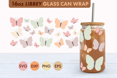 Pastel Butterflies SVG 16 oz Libbey Glass Can Wrap SVG PNG SVG Freeling Design House 