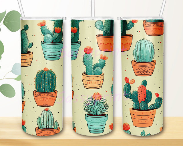 Pastel Cacti Pattern 20oz Skinny Tumbler Sublimation Design, Cute Cactus Tumbler, Cute Cactus Succulent Tumbler, Tumbler With Cactus Plants, Cute Plant Lover Gift Sublimation sassyprint 