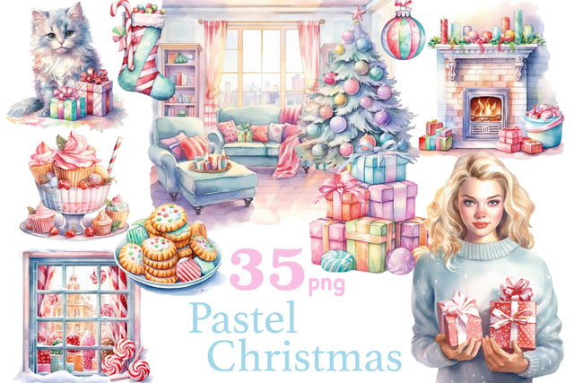 Pastel Christmas PNG | Xmas Clipart Bundle SVG GlamArtZhanna 