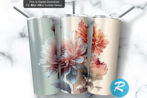 Pastel Colorful Flowers 20 oz / 30 oz Tumbler PNG Sublimation Regulrcrative 
