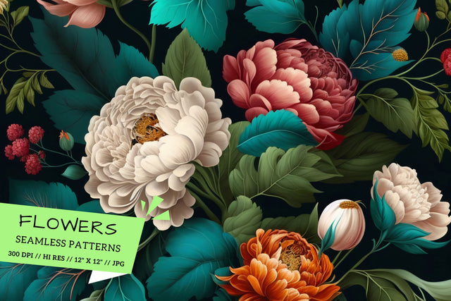 Pastel florals on a dark background, Abstract floral prints, seamless background with flowers Digital Pattern FloridPrintables 