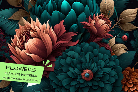 Pastel florals on a dark background, background with flowers Digital Pattern FloridPrintables 