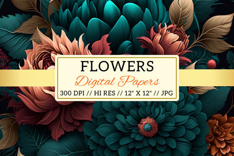 Pastel florals on a dark background, background with flowers Digital Pattern FloridPrintables 