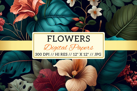 Pastel florals on a dark background, Floral Bouquet, bouquet of flowers Digital Pattern FloridPrintables 