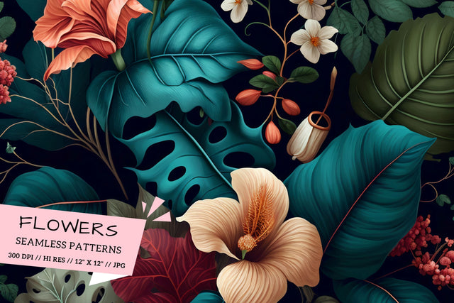 Pastel florals on a dark background, Floral Bouquet, bouquet of flowers Digital Pattern FloridPrintables 