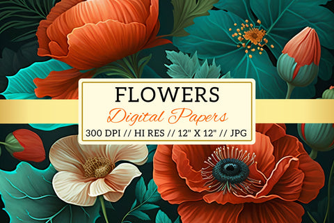 Pastel florals on a dark background, Floral Bouquet Digital Pattern FloridPrintables 