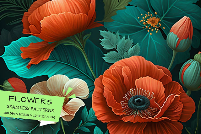 Pastel florals on a dark background, Floral Bouquet Digital Pattern FloridPrintables 