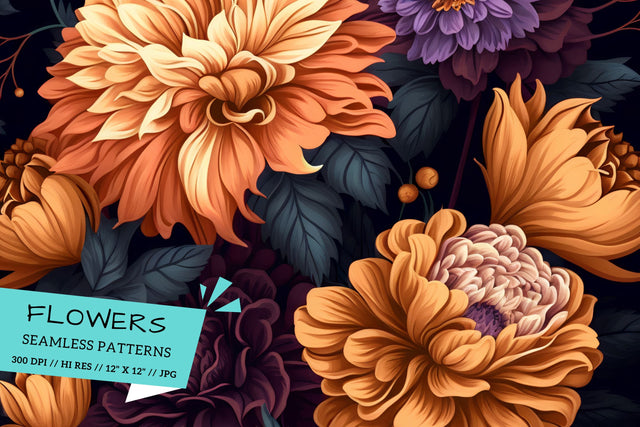 Pastel florals on a dark background, Spring Garden Digital Pattern FloridPrintables 