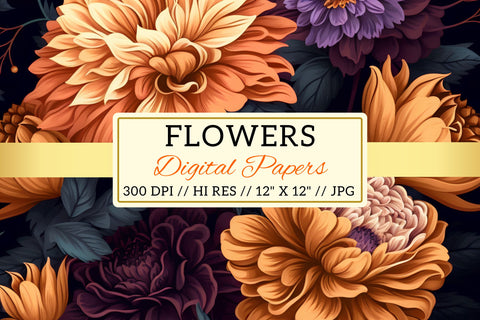 Pastel florals on a dark background, Spring Garden Digital Pattern FloridPrintables 