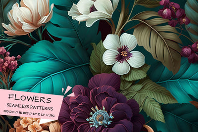 Pastel florals on a dark background, Summer Meadow Digital Pattern FloridPrintables 