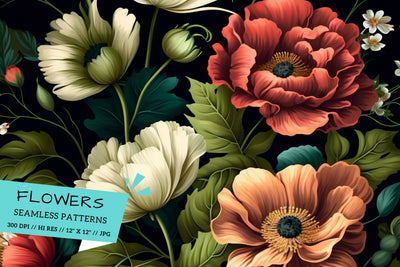 Pastel florals on a dark background, Summer Paradise Digital Pattern FloridPrintables 