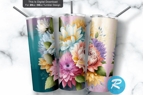 Pastel Flowers 20 oz / 30 oz Tumbler PNG Sublimation Regulrcrative 