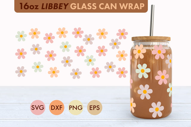 Pastel Flowers SVG 16 oz Libbey Glass Can Wrap PNG SVG Freeling Design House 
