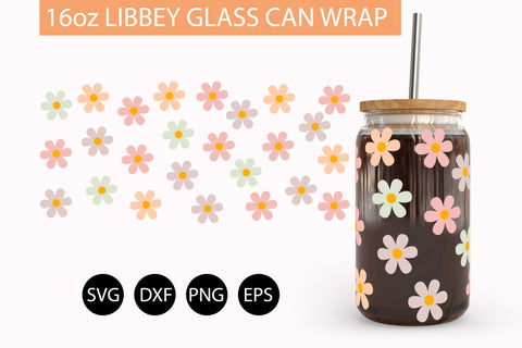 Pastel Flowers SVG 16 oz Libbey Glass Can Wrap PNG SVG Freeling Design House 