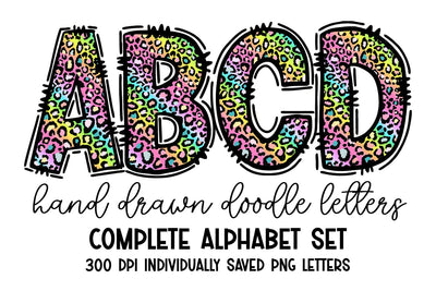 Pastel Gradient Leopard Neon Doodle Letters Alphabet Set Sublimation BijouBay 