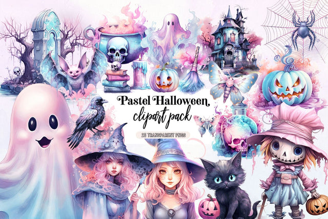 Pastel Halloween Clipart Bundle - 25 Transparent PNG's Sublimation BijouBay 