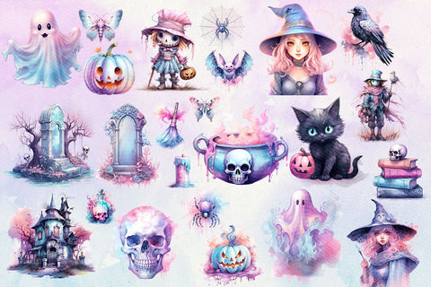 Pastel Halloween Clipart Bundle - 25 Transparent PNG's Sublimation BijouBay 