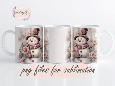 Pastel Pink Christmas Snowman Sublimation Design, Instant Digital Download PNG, Holiday Mug Wrap Sublimation PrintingLife 
