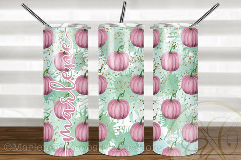 Pastel Pumpkins 20oz Skinny Tumbler Sublimation / Blush Pink Sublimation Marlene Campos 