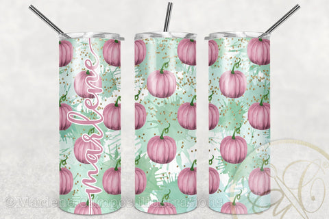 Pastel Pumpkins 20oz Skinny Tumbler Sublimation / Blush Pink Sublimation Marlene Campos 