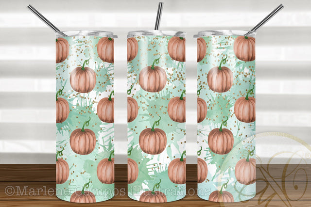 Pastel Pumpkins 20oz Skinny Tumbler Sublimation / Orange Sublimation Marlene Campos 