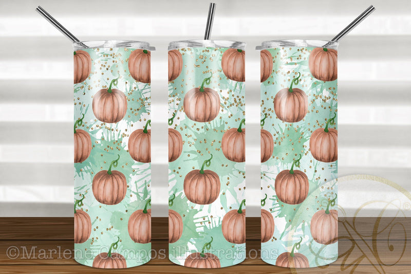 Pastel Pumpkins 20oz Skinny Tumbler Sublimation / Orange Sublimation Marlene Campos 