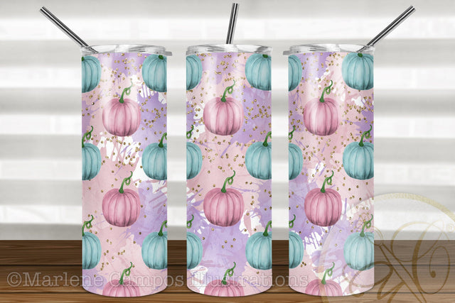 Pastel Pumpkins 20oz Skinny Tumbler Sublimation / Pink and Mint, Turquoise Sublimation Marlene Campos 