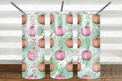 Pastel Pumpkins 20oz Skinny Tumbler Sublimation / Pink and Orange Sublimation Marlene Campos 