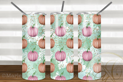 Pastel Pumpkins 20oz Skinny Tumbler Sublimation / Pink and Orange Sublimation Marlene Campos 