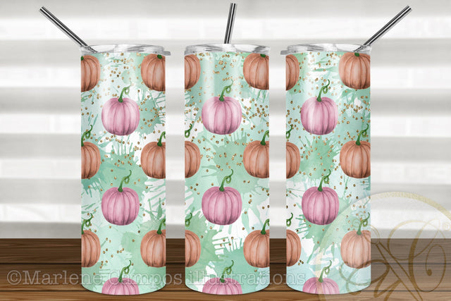 Pastel Pumpkins 20oz Skinny Tumbler Sublimation / Pink and Orange Sublimation Marlene Campos 