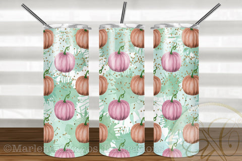 Pastel Pumpkins 20oz Skinny Tumbler Sublimation / Pink and Orange Sublimation Marlene Campos 