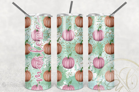 Pastel Pumpkins 20oz Skinny Tumbler Sublimation / Pink and Orange Sublimation Marlene Campos 