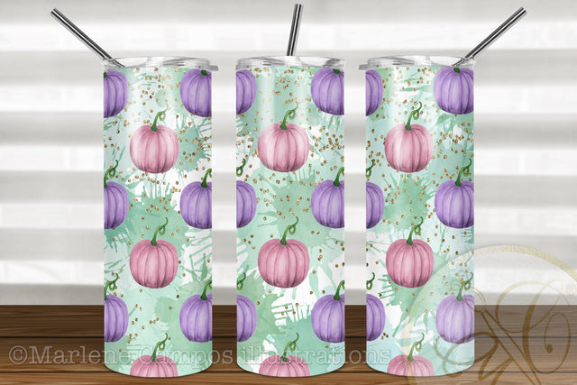 Pastel Pumpkins 20oz Skinny Tumbler Sublimation / Pink and Purple Sublimation Marlene Campos 