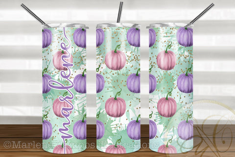 Pastel Pumpkins 20oz Skinny Tumbler Sublimation / Pink and Purple Sublimation Marlene Campos 
