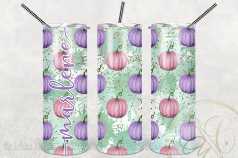 Pastel Pumpkins 20oz Skinny Tumbler Sublimation / Pink and Purple Sublimation Marlene Campos 