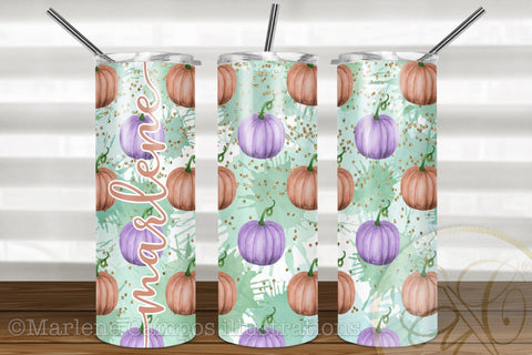 Pastel Pumpkins 20oz Skinny Tumbler Sublimation / Purple and Orange Sublimation Marlene Campos 