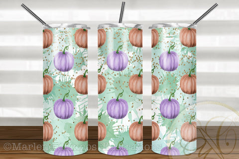 Pastel Pumpkins 20oz Skinny Tumbler Sublimation / Purple and Orange Sublimation Marlene Campos 