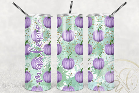 Pastel Pumpkins 20oz Skinny Tumbler Sublimation / Purple Sublimation Marlene Campos 