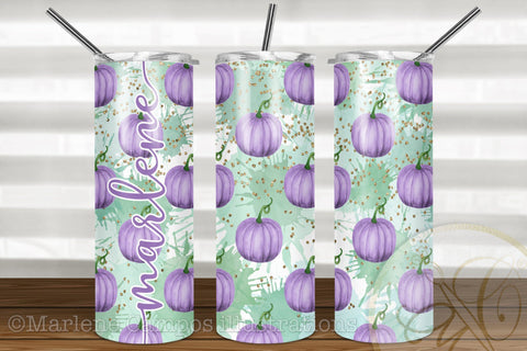 Pastel Pumpkins 20oz Skinny Tumbler Sublimation / Purple Sublimation Marlene Campos 