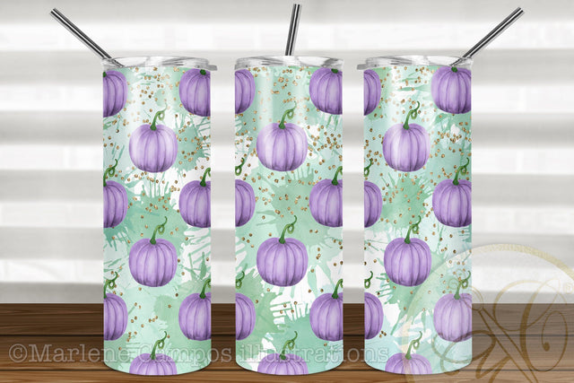 Pastel Pumpkins 20oz Skinny Tumbler Sublimation / Purple Sublimation Marlene Campos 