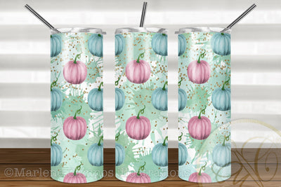 Pastel Pumpkins 20oz Skinny Tumbler Sublimation / Turquoise and Pink Sublimation Marlene Campos 